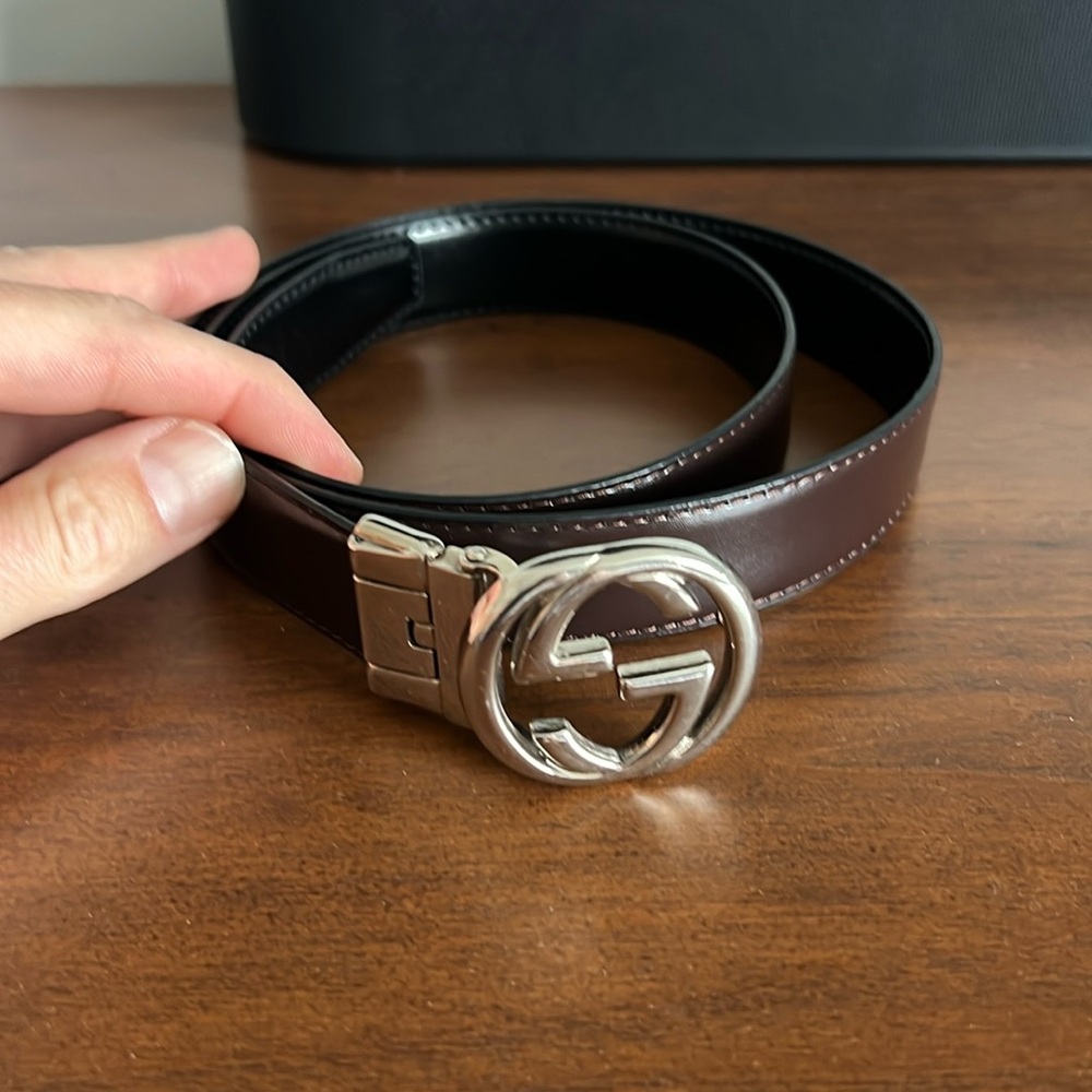 Gucci Black/Brown Reversible leather Belt with Interlocking G buckle